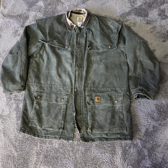 Carhartt C70 Sherpa Lined Jacket  XL Mens Green Canvas Duster Chore Barn USA - Picture 10 of 15